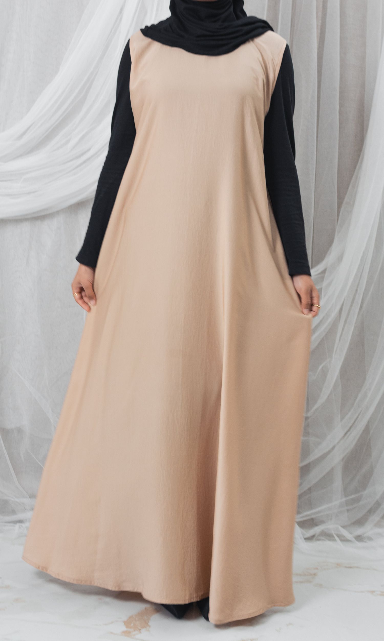 Sateen Sleeveless Slip in Golden Beige