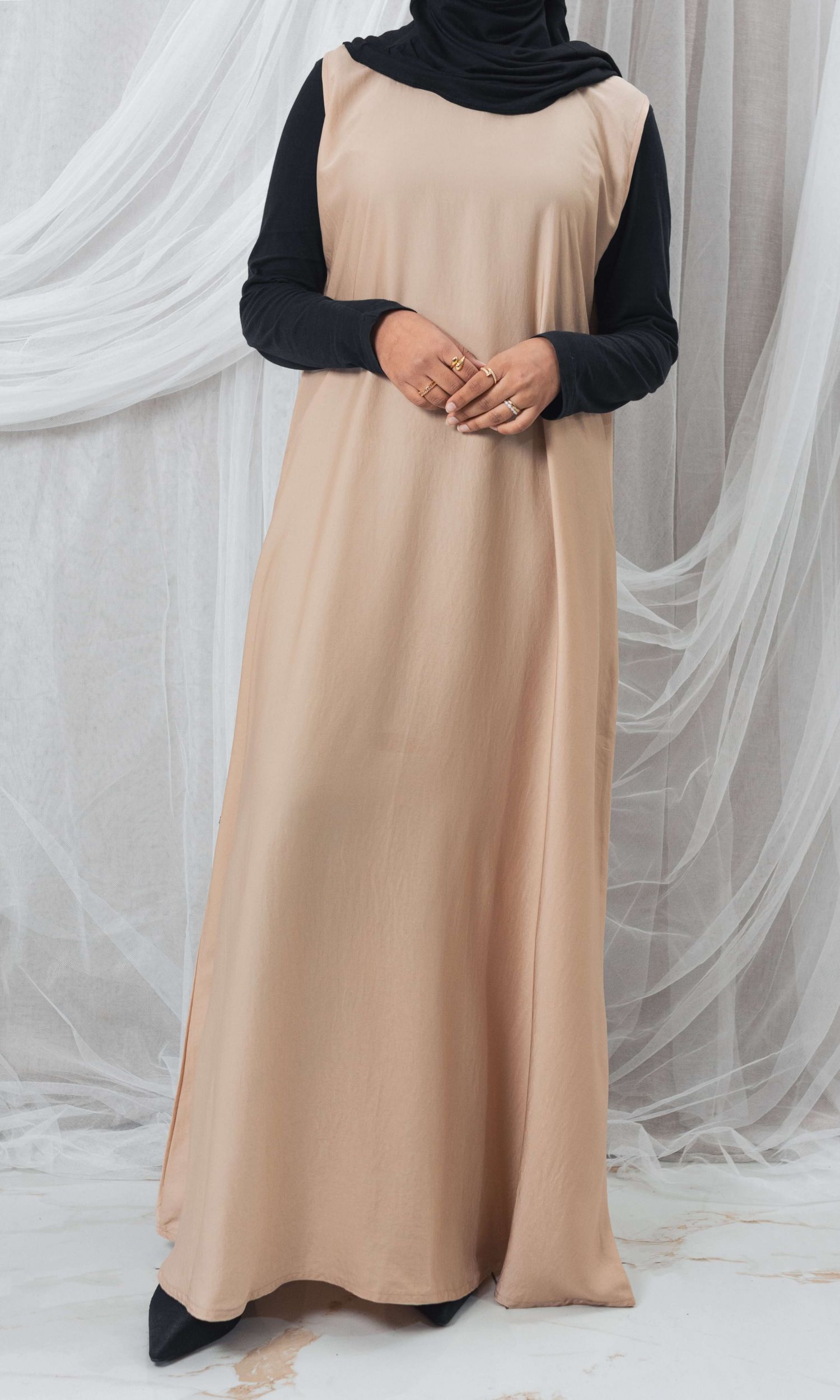 Sateen Sleeveless Slip in Golden Beige