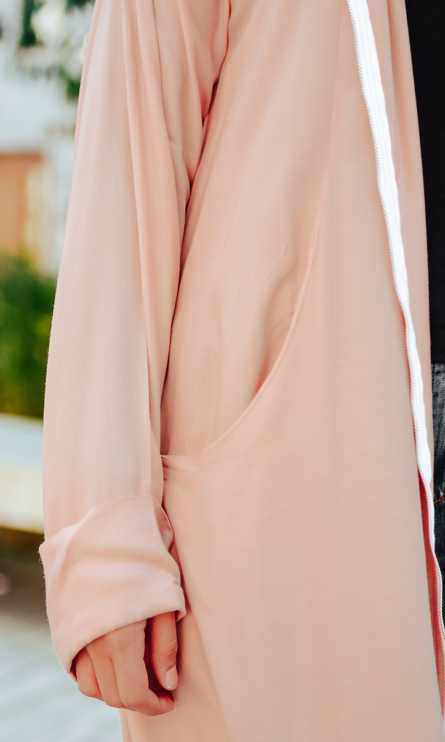 Cotton Zip Through Abaya - Peach