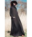 Cotton Zip Through Abaya - Black