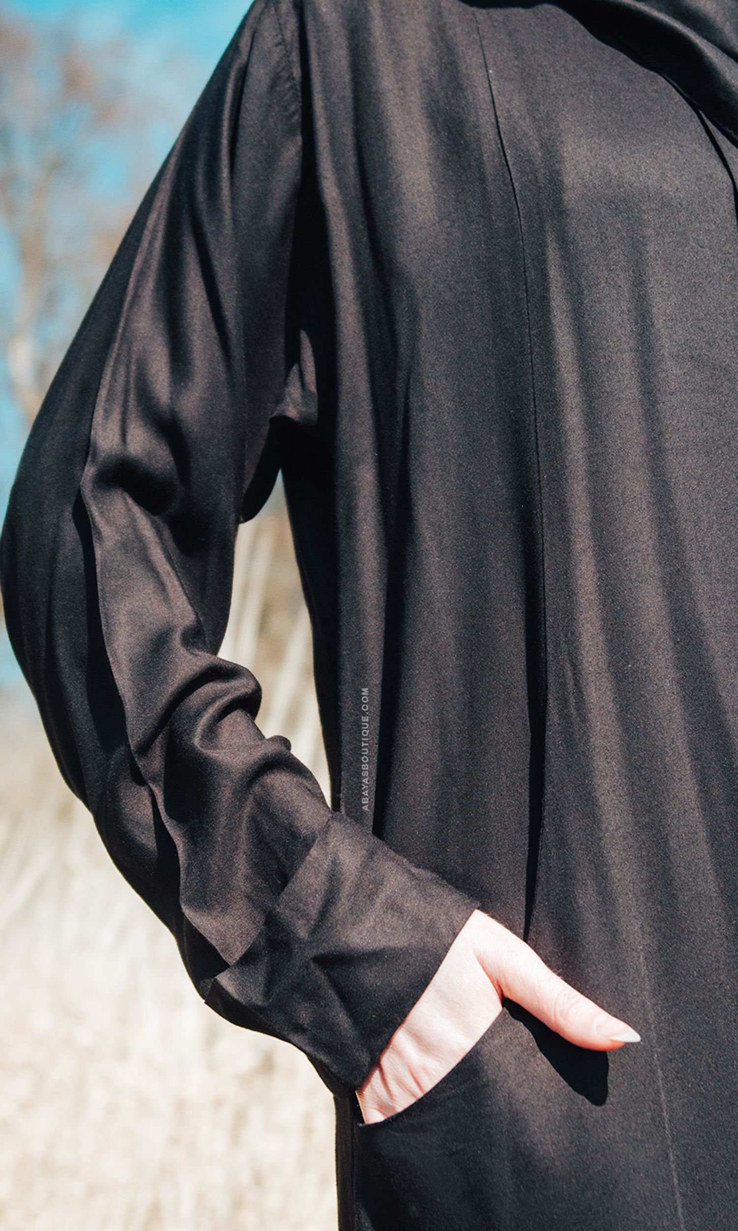 Cotton Zip Through Abaya - Black