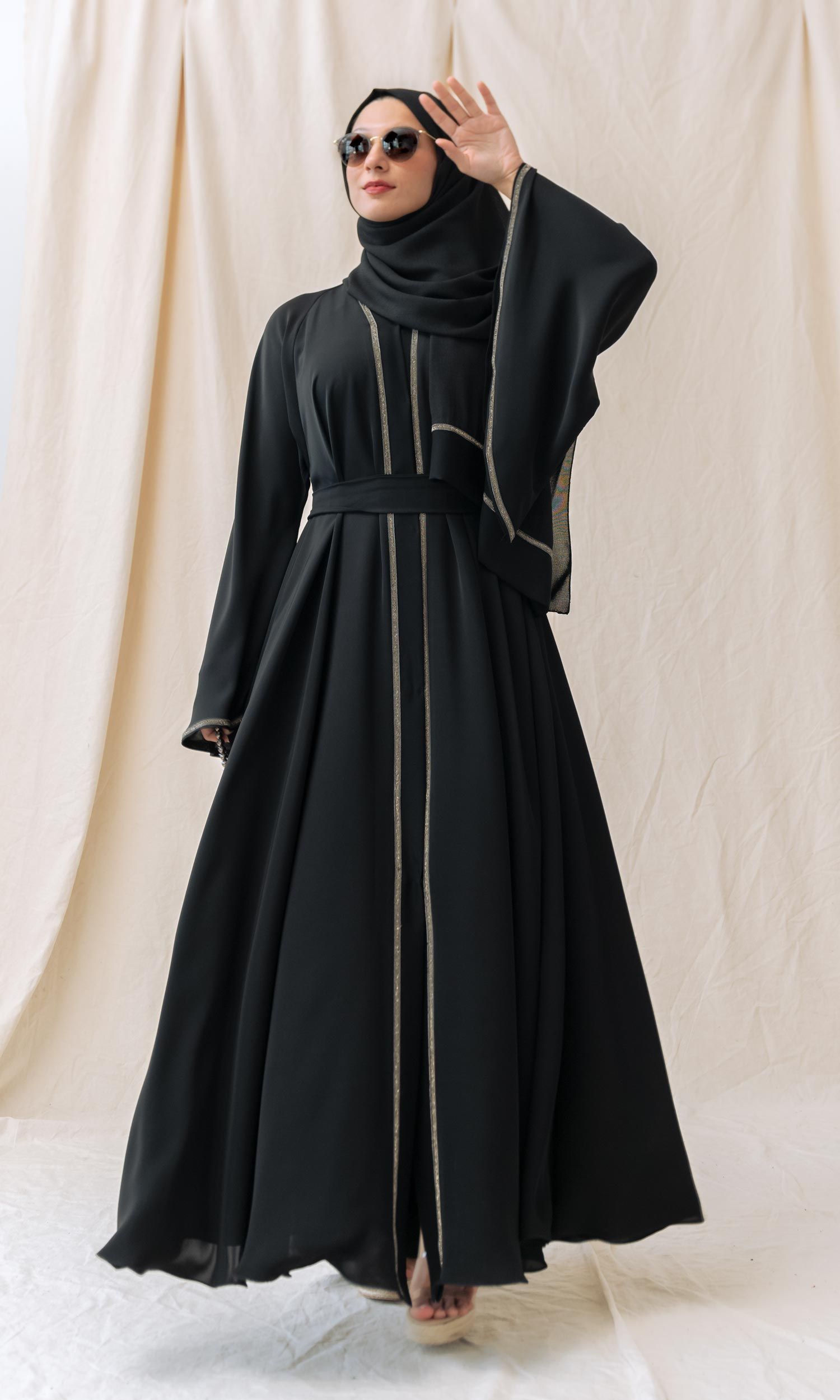 Diamanté Abaya - Black & Silver